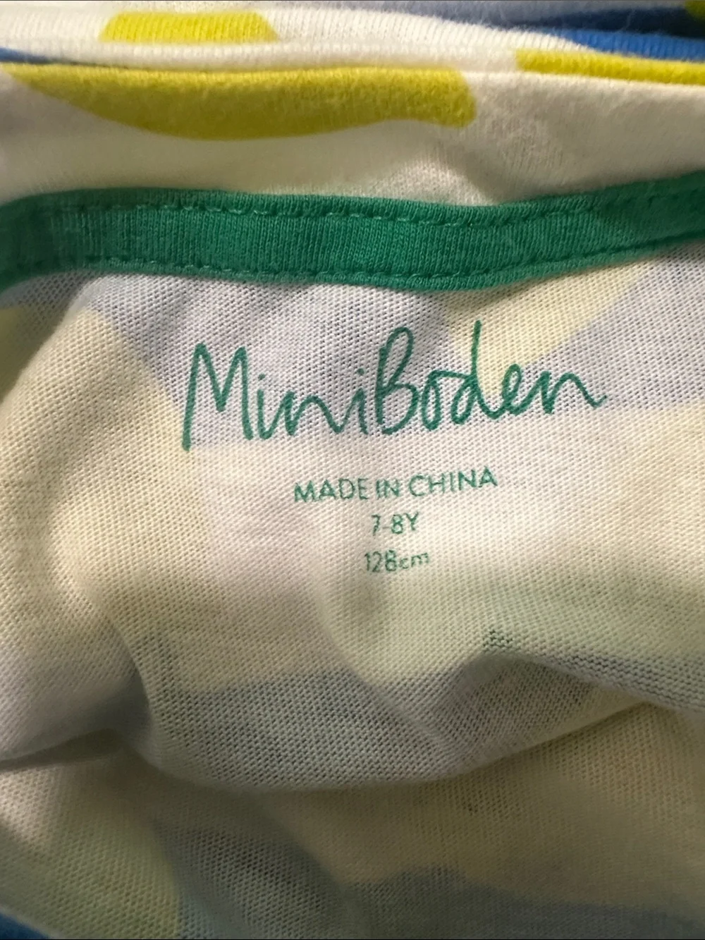 Mini Boden Blue & White Stripe Lemon Dress size 7-8 short sleeve pleated